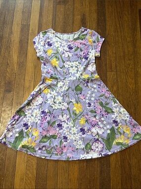 Place Lavender Floral Short-Sleeve Fit & Flare Dress, Large (10/12)